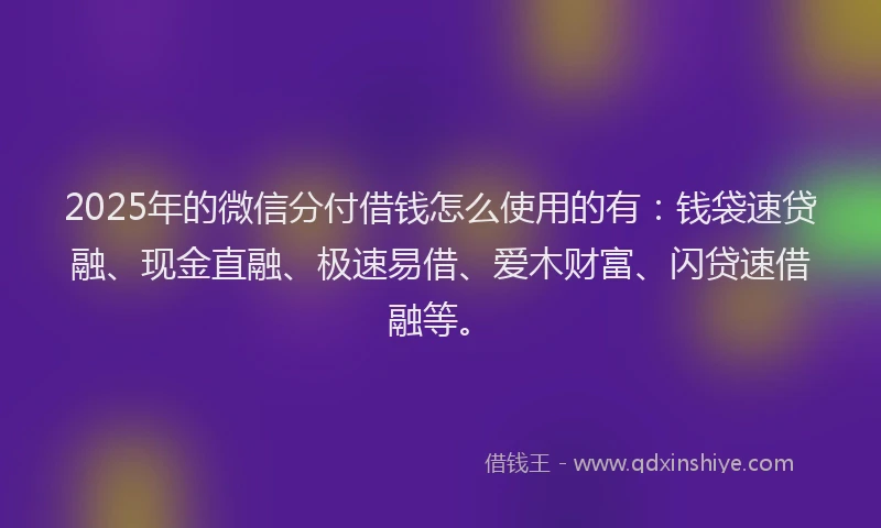 2025年的微信分付借钱怎么使用的有：钱袋速贷融、现金直融、极速易借、爱木财富、闪贷速借融等。