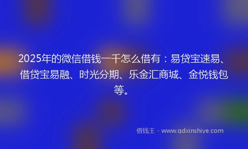2025年的微信借钱一千怎么借有：易贷宝速易、借贷宝易融、时光分期、乐金汇商城、金悦钱包等。