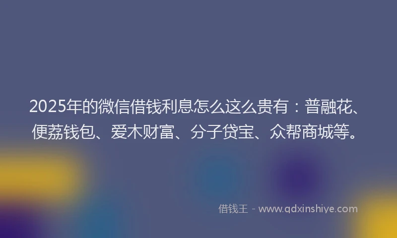 2025年的微信借钱利息怎么这么贵有：普融花、便荔钱包、爱木财富、分子贷宝、众帮商城等。