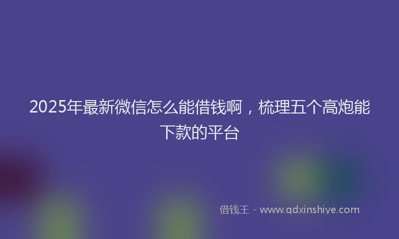 2025年最新微信怎么能借钱啊，梳理五个高炮能下款的平台