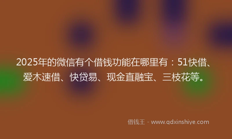 2025年的微信有个借钱功能在哪里有：51快借、爱木速借、快贷易、现金直融宝、三枝花等。