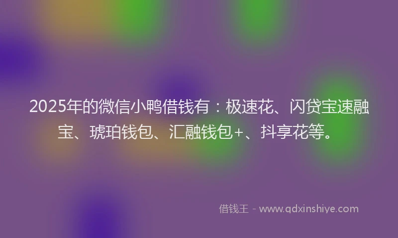 2025年的微信小鸭借钱有：极速花、闪贷宝速融宝、琥珀钱包、汇融钱包+、抖享花等。