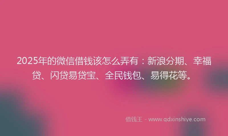 2025年的微信借钱该怎么弄有：新浪分期、幸福贷、闪贷易贷宝、全民钱包、易得花等。