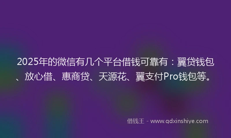 2025年的微信有几个平台借钱可靠有：翼贷钱包、放心借、惠商贷、天源花、翼支付Pro钱包等。