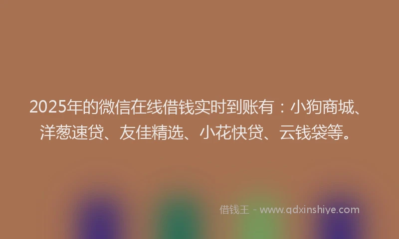 2025年的微信在线借钱实时到账有：小狗商城、洋葱速贷、友佳精选、小花快贷、云钱袋等。