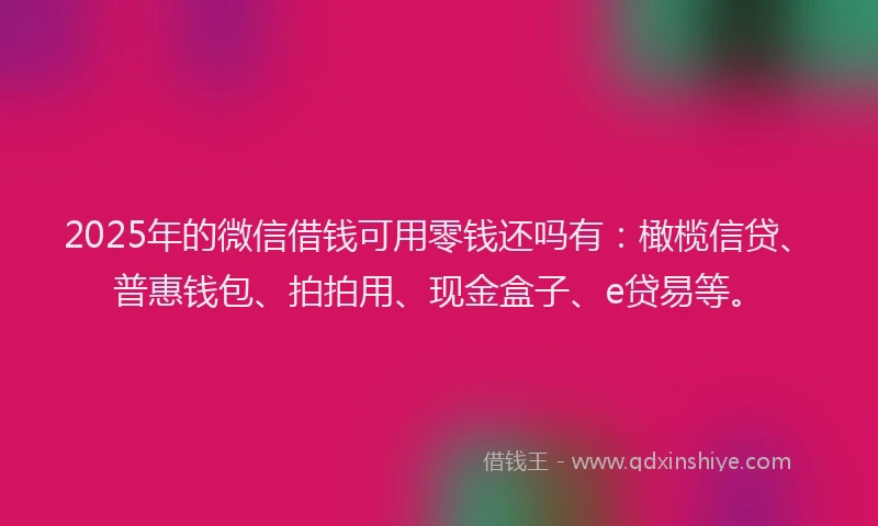 2025年的微信借钱可用零钱还吗有：橄榄信贷、普惠钱包、拍拍用、现金盒子、e贷易等。