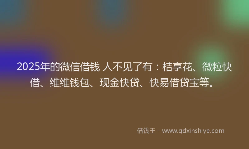 2025年的微信借钱 人不见了有：桔享花、微粒快借、维维钱包、现金快贷、快易借贷宝等。