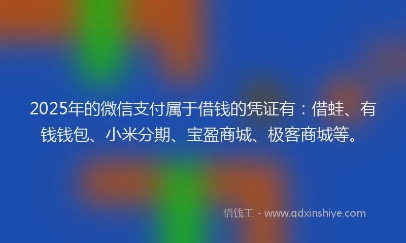 2025年的微信支付属于借钱的凭证有：借蛙、有钱钱包、小米分期、宝盈商城、极客商城等。