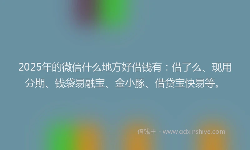 2025年的微信什么地方好借钱有：借了么、现用分期、钱袋易融宝、金小豚、借贷宝快易等。