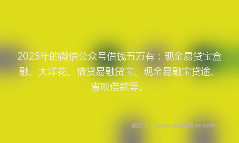 2025年的微信公众号借钱五万有：现金易贷宝盒融、大洋花、借贷易融贷宝、现金易融宝贷途、省呗借款等。