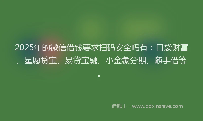 2025年的微信借钱要求扫码安全吗有：口袋财富、星愿贷宝、易贷宝融、小金象分期、随手借等。