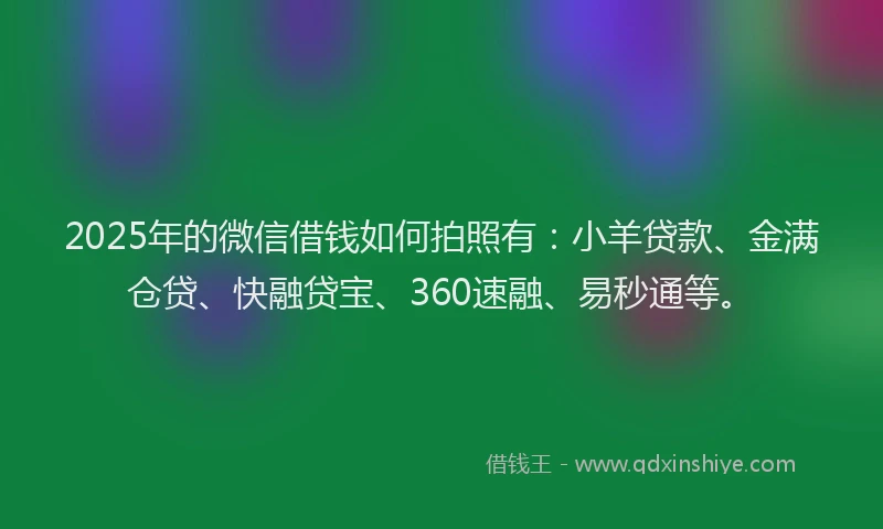 2025年的微信借钱如何拍照有:小羊贷款、金满仓贷、快融贷宝、360速融、易秒通等。