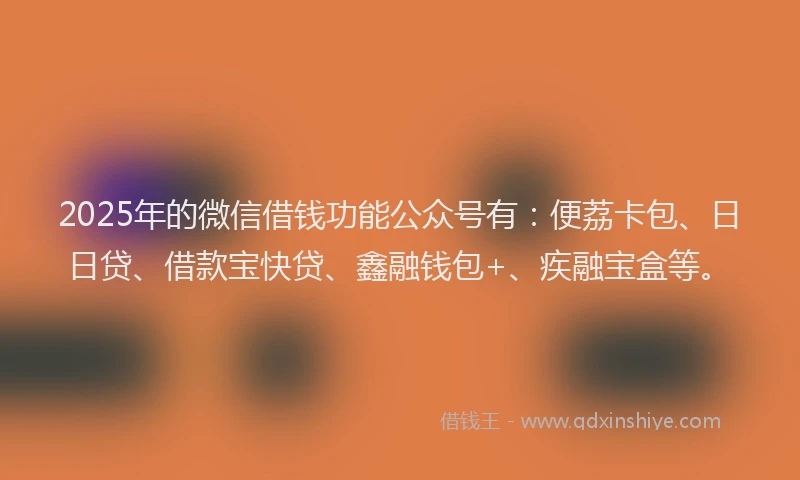 2025年的微信借钱功能公众号有：便荔卡包、日日贷、借款宝快贷、鑫融钱包+、疾融宝盒等。