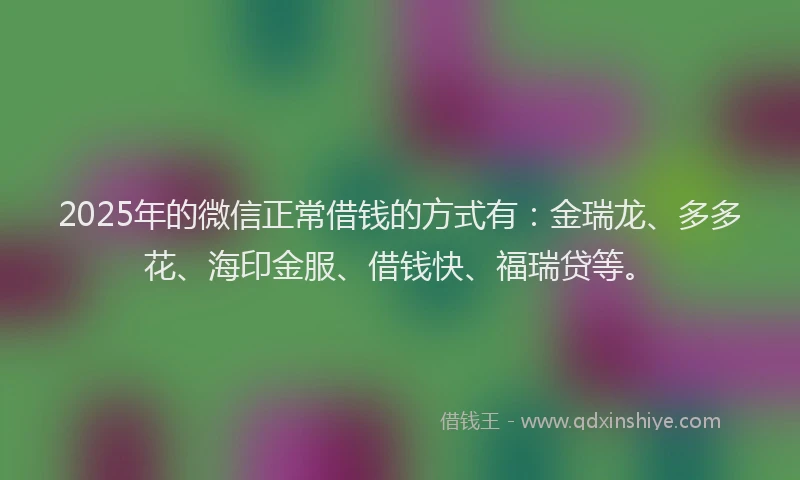 2025年的微信正常借钱的方式有：金瑞龙、多多花、海印金服、借钱快、福瑞贷等。