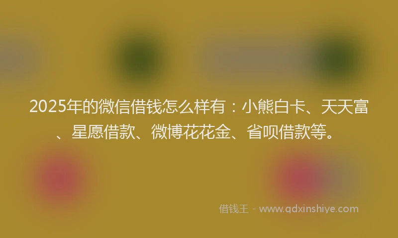 2025年的微信借钱怎么样有：小熊白卡、天天富、星愿借款、微博花花金、省呗借款等。