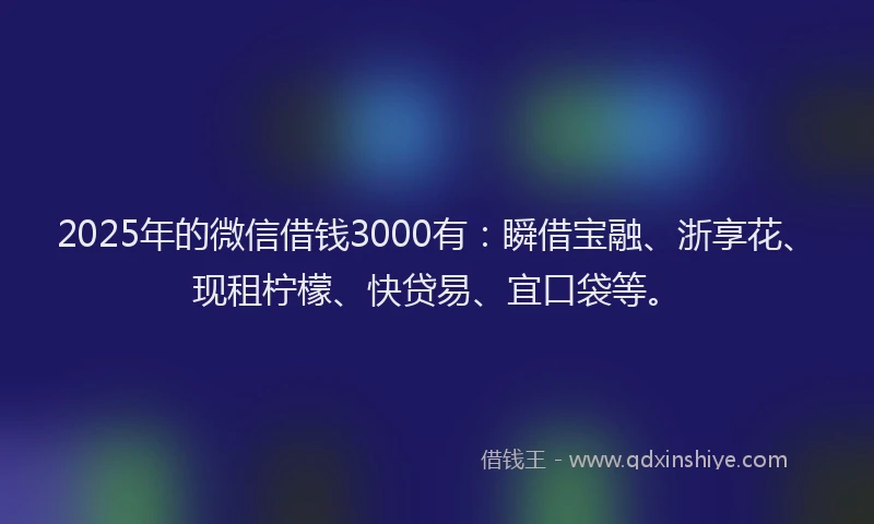 2025年的微信借钱3000有：瞬借宝融、浙享花、现租柠檬、快贷易、宜口袋等。