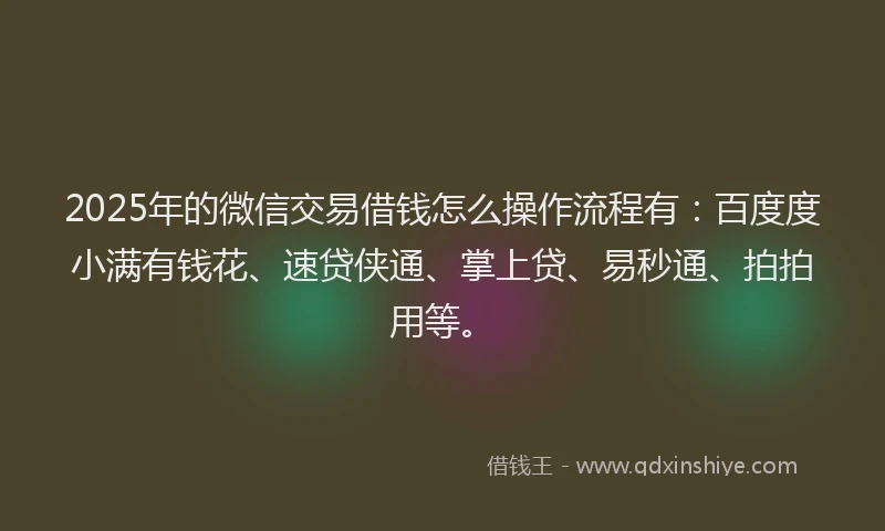 2025年的微信交易借钱怎么操作流程有：百度度小满有钱花、速贷侠通、掌上贷、易秒通、拍拍用等。