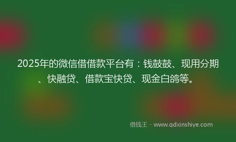 2025年的微信借借款平台有：钱鼓鼓、现用分期、快融贷、借款宝快贷、现金白鸽等。