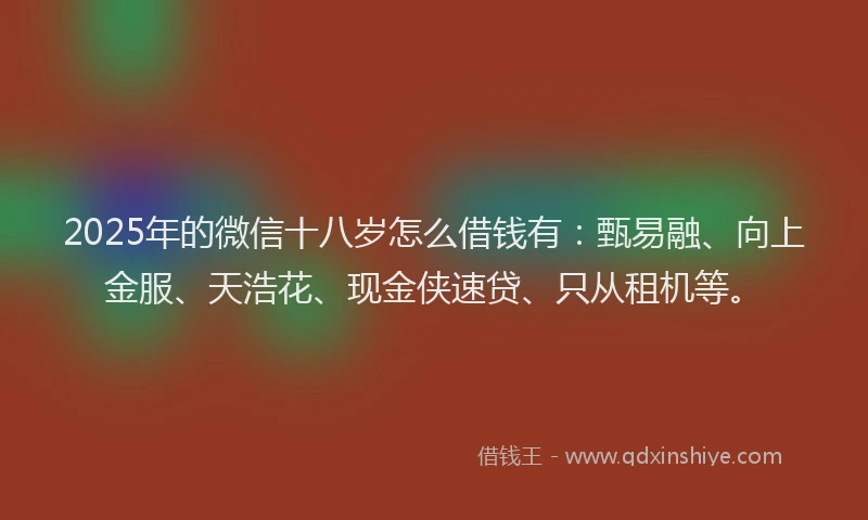 2025年的微信十八岁怎么借钱有：甄易融、向上金服、天浩花、现金侠速贷、只从租机等。