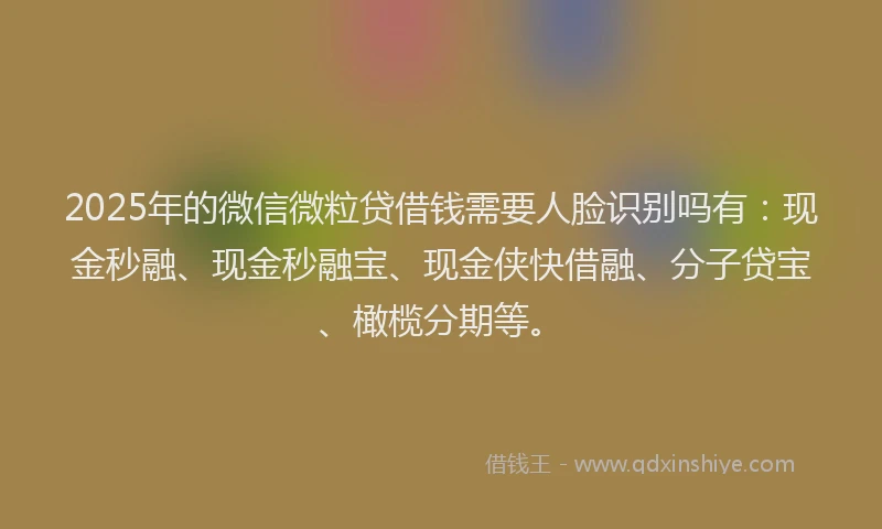 2025年的微信微粒贷借钱需要人脸识别吗有：现金秒融、现金秒融宝、现金侠快借融、分子贷宝、橄榄分期等。