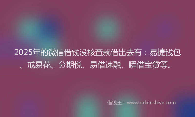 2025年的微信借钱没核查就借出去有：易捷钱包、戒易花、分期悦、易借速融、瞬借宝贷等。