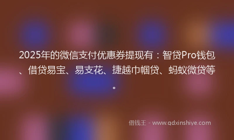 2025年的微信支付优惠券提现有：智贷Pro钱包、借贷易宝、易支花、捷越巾帼贷、蚂蚁微贷等。
