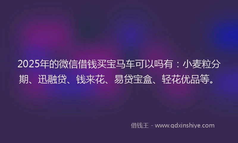 2025年的微信借钱买宝马车可以吗有：小麦粒分期、迅融贷、钱来花、易贷宝盒、轻花优品等。
