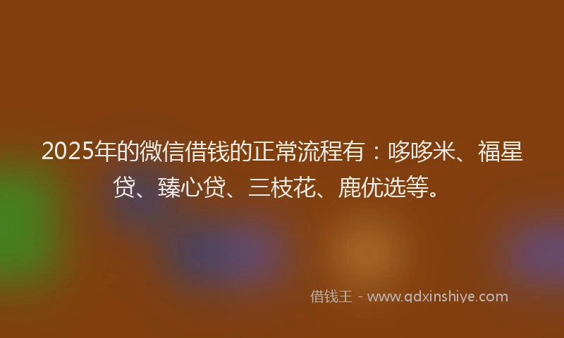 2025年的微信借钱的正常流程有：哆哆米、福星贷、臻心贷、三枝花、鹿优选等。