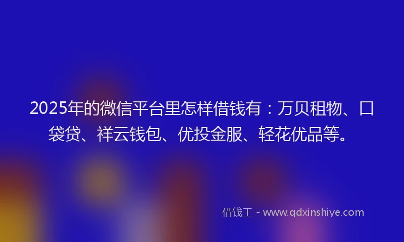 2025年的微信平台里怎样借钱有：万贝租物、口袋贷、祥云钱包、优投金服、轻花优品等。