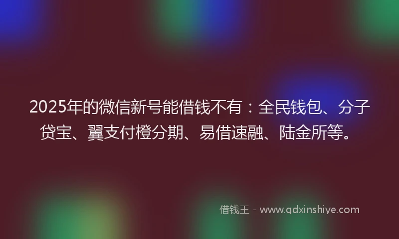 2025年的微信新号能借钱不有：全民钱包、分子贷宝、翼支付橙分期、易借速融、陆金所等。