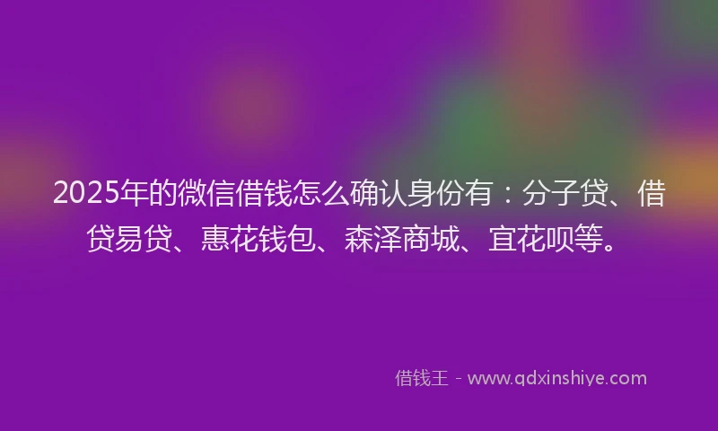 2025年的微信借钱怎么确认身份有：分子贷、借贷易贷、惠花钱包、森泽商城、宜花呗等。