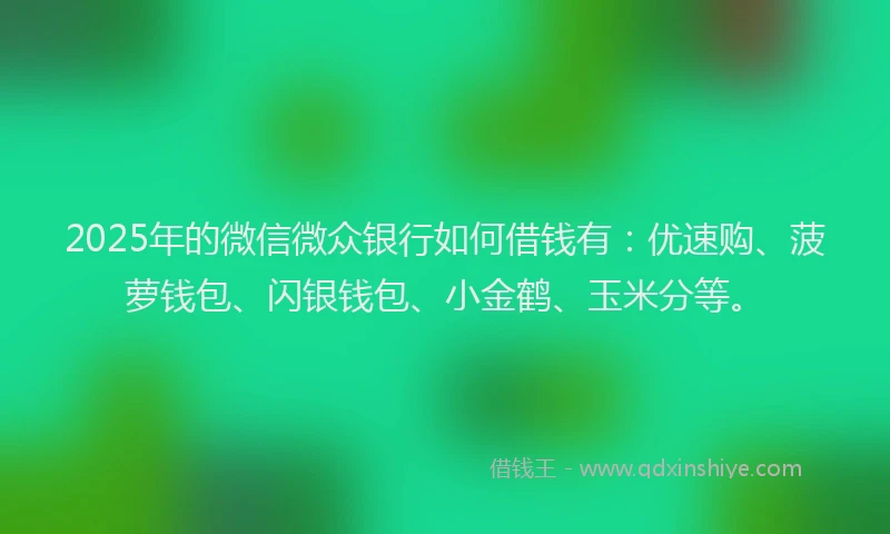 2025年的微信微众银行如何借钱有:优速购、菠萝钱包、闪银钱包、小金鹤、玉米分等。
