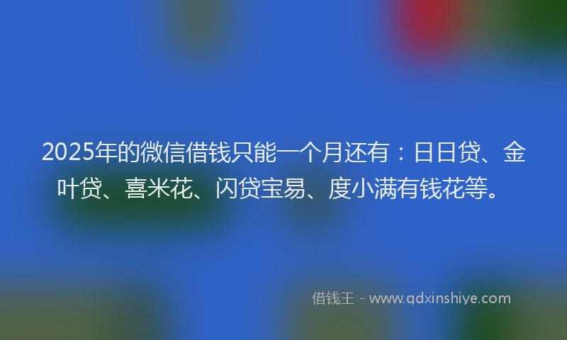 2025年的微信借钱只能一个月还有：日日贷、金叶贷、喜米花、闪贷宝易、度小满有钱花等。
