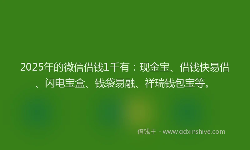 2025年的微信借钱1千有：现金宝、借钱快易借、闪电宝盒、钱袋易融、祥瑞钱包宝等。