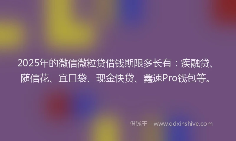 2025年的微信微粒贷借钱期限多长有：疾融贷、随信花、宜口袋、现金快贷、鑫速Pro钱包等。