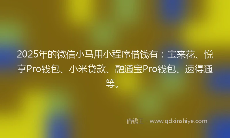 2025年的微信小马用小程序借钱有：宝来花、悦享Pro钱包、小米贷款、融通宝Pro钱包、速得通等。