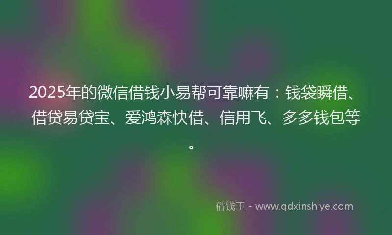 2025年的微信借钱小易帮可靠嘛有:钱袋瞬借、借贷易贷宝、爱鸿森快借、信用飞、多多钱包等。