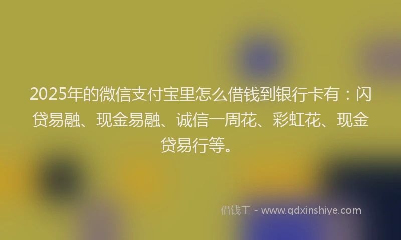 2025年的微信支付宝里怎么借钱到银行卡有：闪贷易融、现金易融、诚信一周花、彩虹花、现金贷易行等。