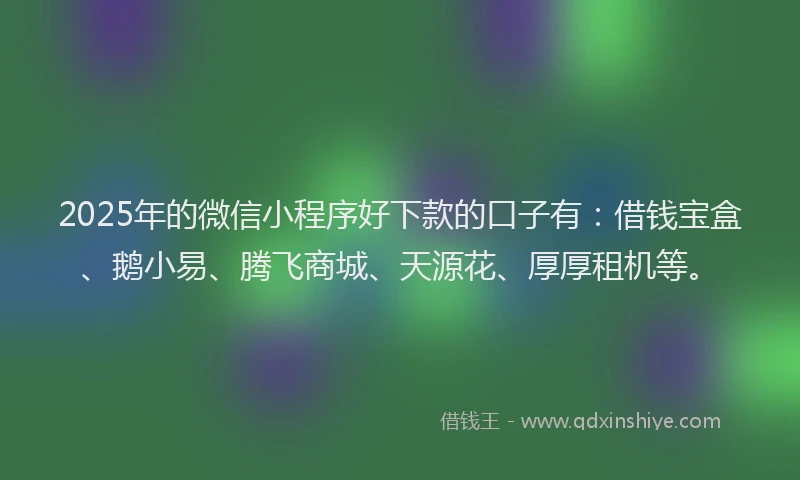 2025年的微信小程序好下款的口子有：借钱宝盒、鹅小易、腾飞商城、天源花、厚厚租机等。