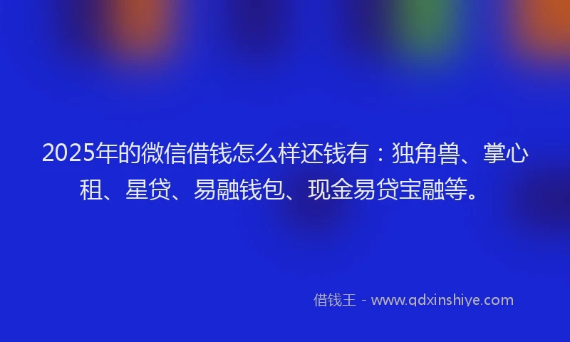 2025年的微信借钱怎么样还钱有：独角兽、掌心租、星贷、易融钱包、现金易贷宝融等。