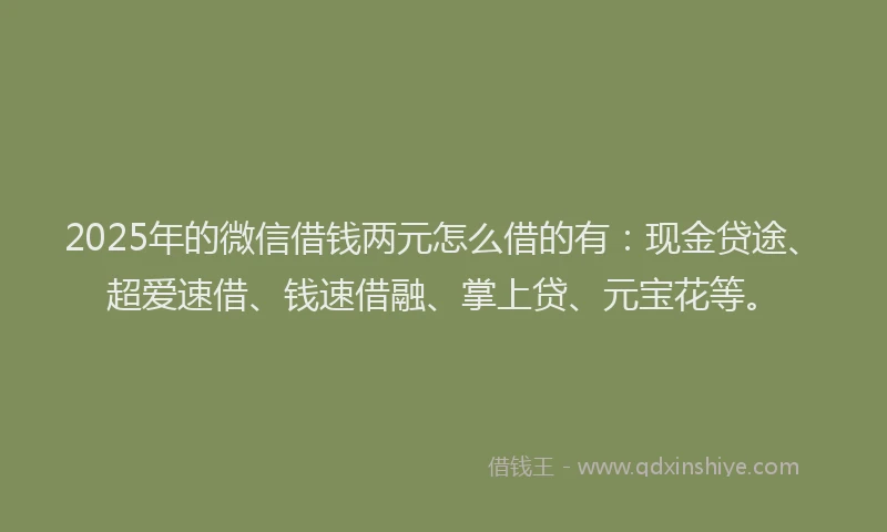 2025年的微信借钱两元怎么借的有：现金贷途、超爱速借、钱速借融、掌上贷、元宝花等。
