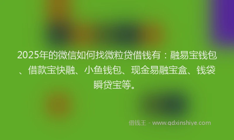 2025年的微信如何找微粒贷借钱有：融易宝钱包、借款宝快融、小鱼钱包、现金易融宝盒、钱袋瞬贷宝等。