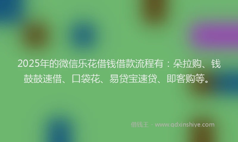 2025年的微信乐花借钱借款流程有：朵拉购、钱鼓鼓速借、口袋花、易贷宝速贷、即客购等。