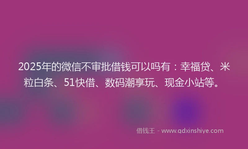 2025年的微信不审批借钱可以吗有：幸福贷、米粒白条、51快借、数码潮享玩、现金小站等。