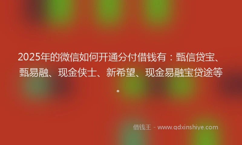 2025年的微信如何开通分付借钱有：甄信贷宝、甄易融、现金侠士、新希望、现金易融宝贷途等。