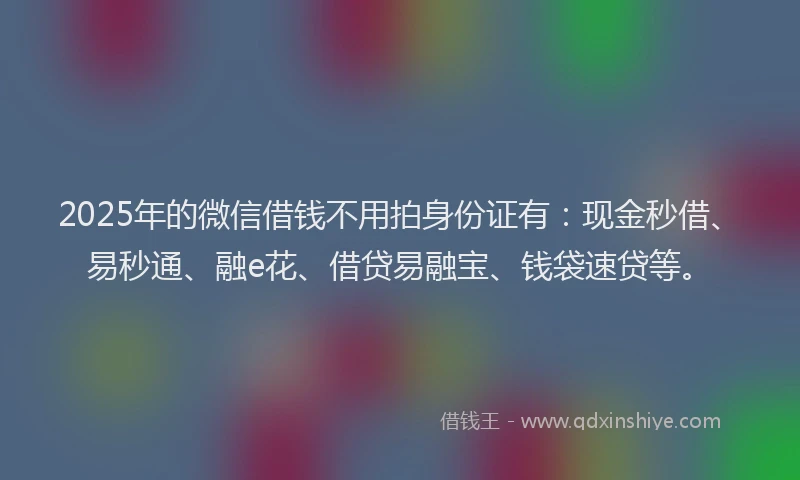 2025年的微信借钱不用拍身份证有：现金秒借、易秒通、融e花、借贷易融宝、钱袋速贷等。