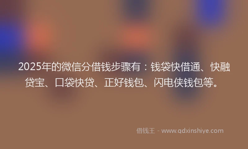 2025年的微信分借钱步骤有：钱袋快借通、快融贷宝、口袋快贷、正好钱包、闪电侠钱包等。