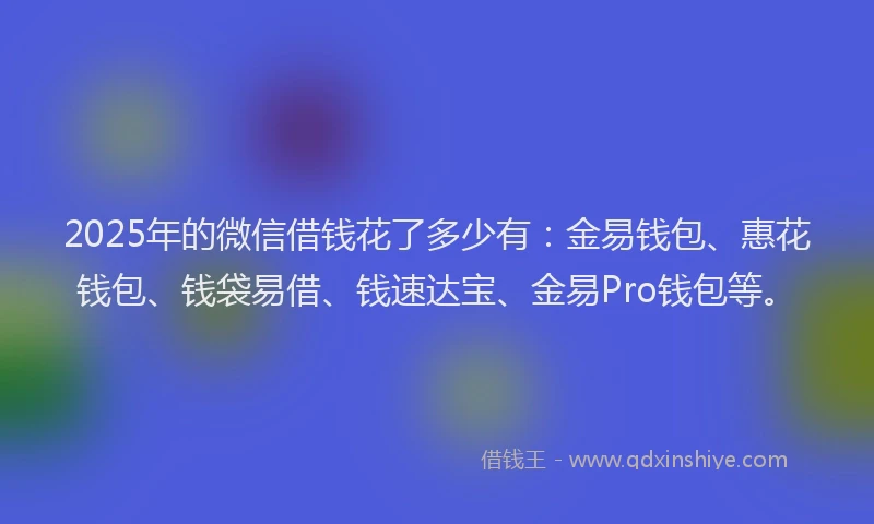 2025年的微信借钱花了多少有：金易钱包、惠花钱包、钱袋易借、钱速达宝、金易Pro钱包等。