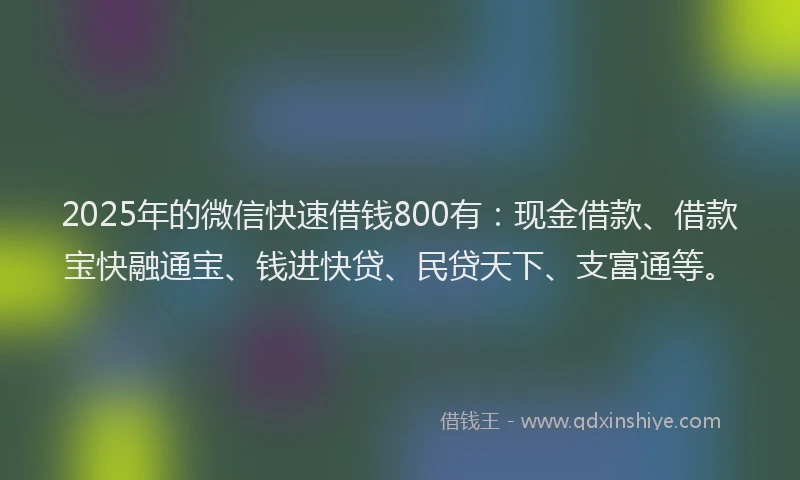 2025年的微信快速借钱800有：现金借款、借款宝快融通宝、钱进快贷、民贷天下、支富通等。