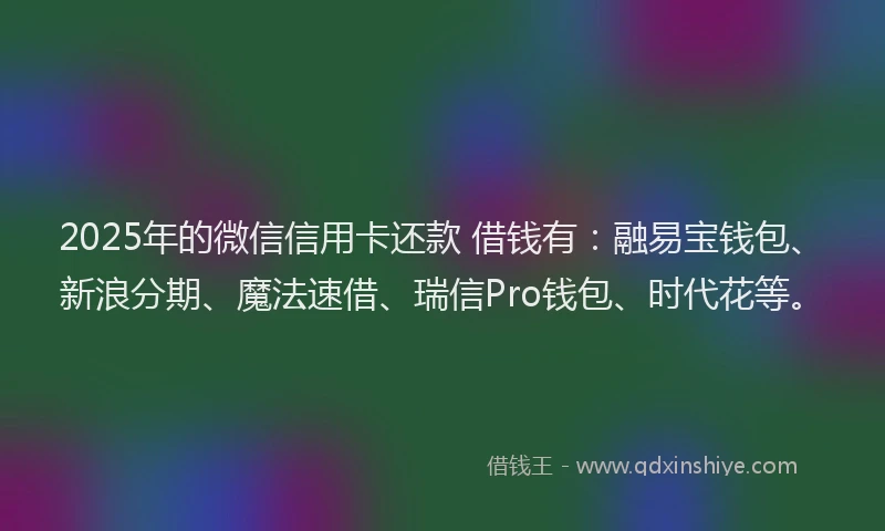 2025年的微信信用卡还款 借钱有：融易宝钱包、新浪分期、魔法速借、瑞信Pro钱包、时代花等。